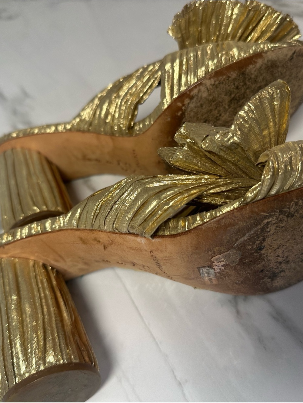 Loeffler Randall Metallic Gold Knotted Pleat Mules * Read Description - Picture 2 of 4